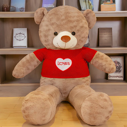 Large plush teddy bear rag in dark brown black stripe, 1.2m height with PP cotton filling and rose velvet fabric