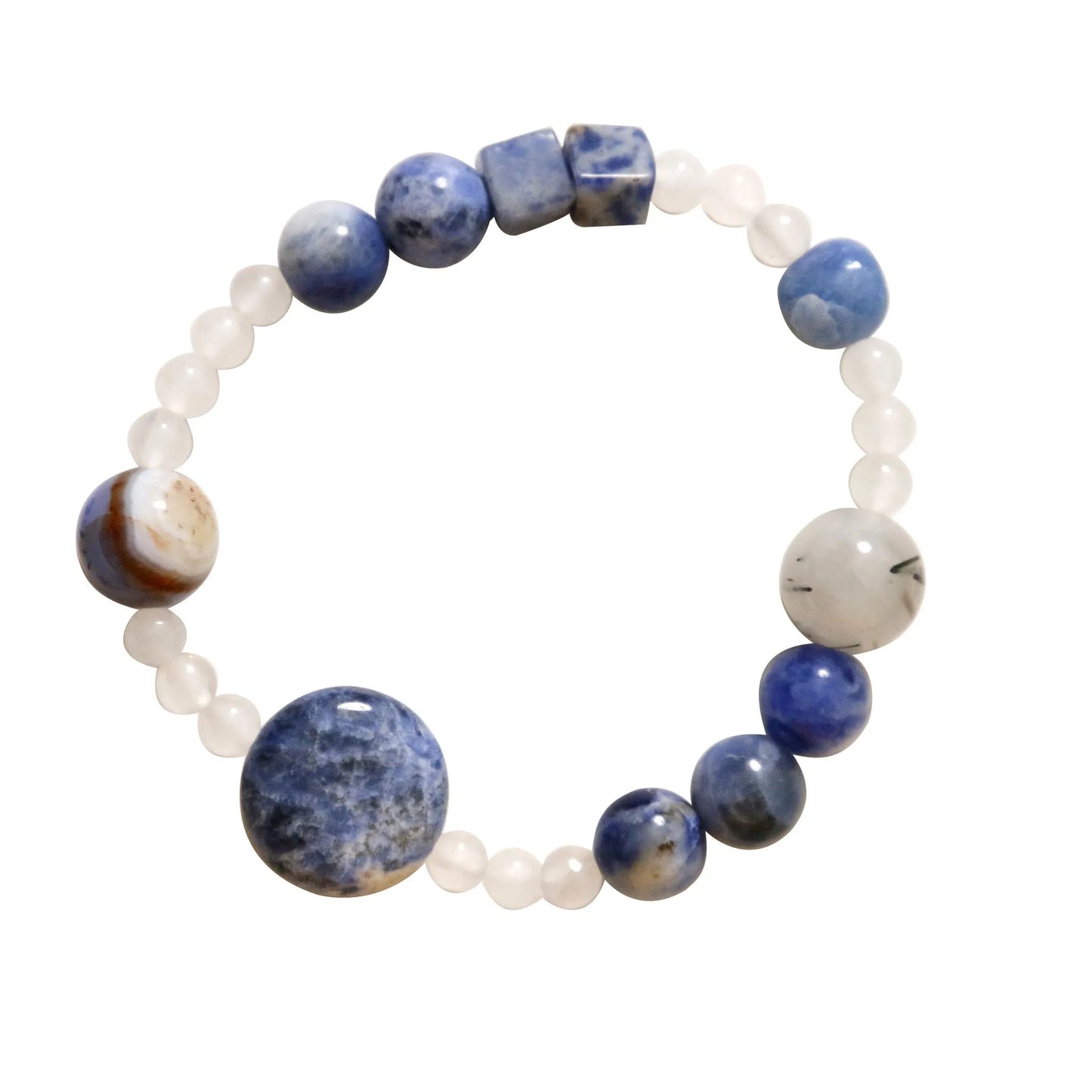 Hand-woven natural blue point stone black hair crystal agate geometric bracelet