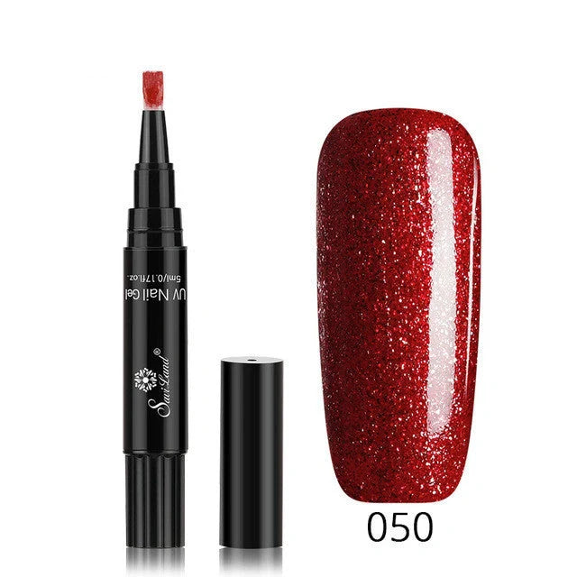 3-in-1 Gel Nail Varnish Pen with Glitter for One-Step Nail Art