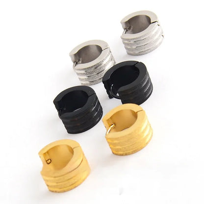 Titanium steel frosted geometric earrings in black, gold, or steel colour with three-line Korean style design
