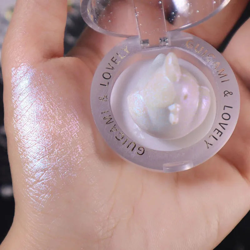Cute animal-shaped holographic highlighter eyeshadow compact, 5.6g, 68 x 68 x 5mm, Chickens Dog Monkey Pig designs