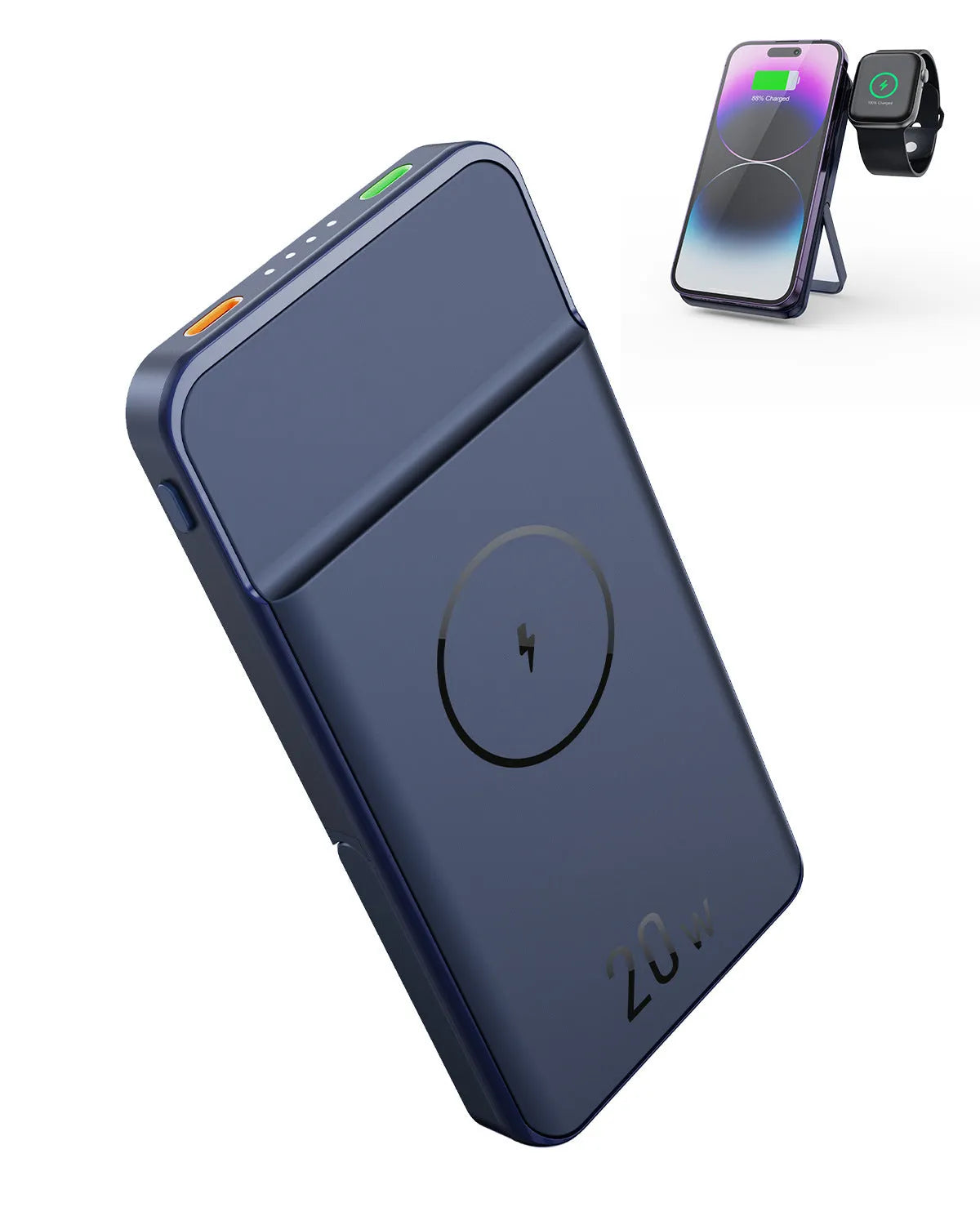 Black industrial style magnetic wireless power bank with 10000mAh capacity and bracket design