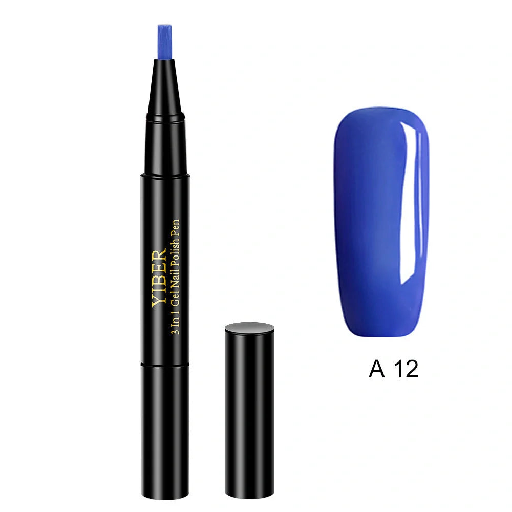 3-in-1 Gel Nail Varnish Pen with Glitter for One-Step Nail Art