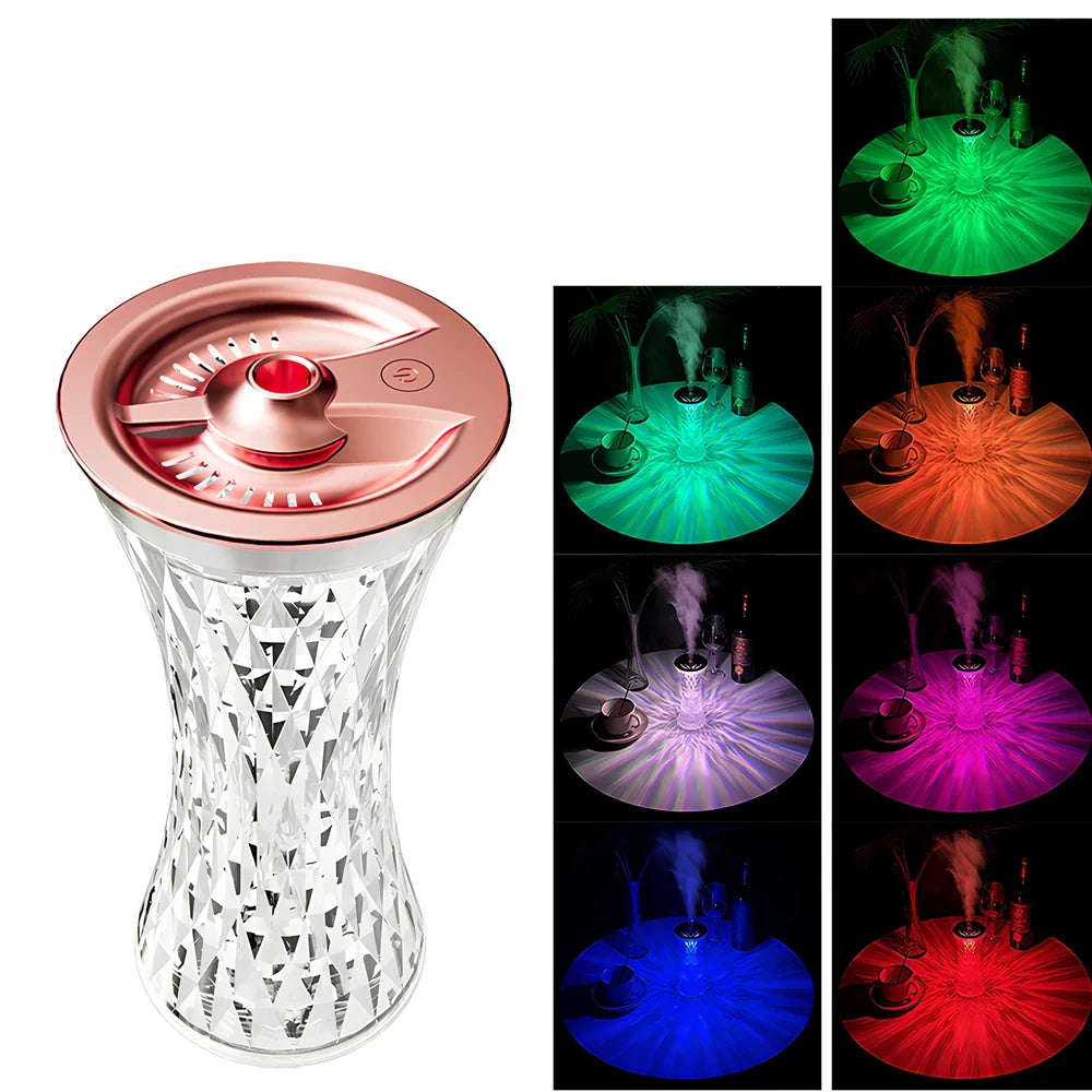 Wild Waist desktop humidifier in romantic atmosphere lamp mode, 86x86x193mm size with 270mL tank and USB cable