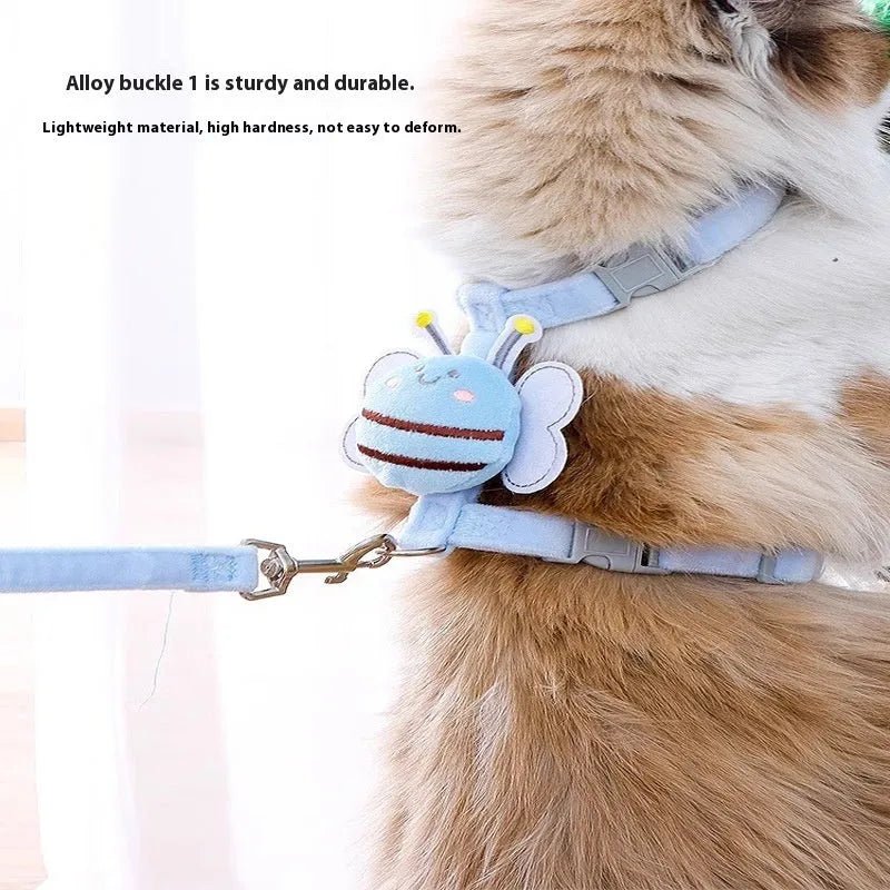 Cat harness and leash set with bee shape design in pink yellow blue colour options
