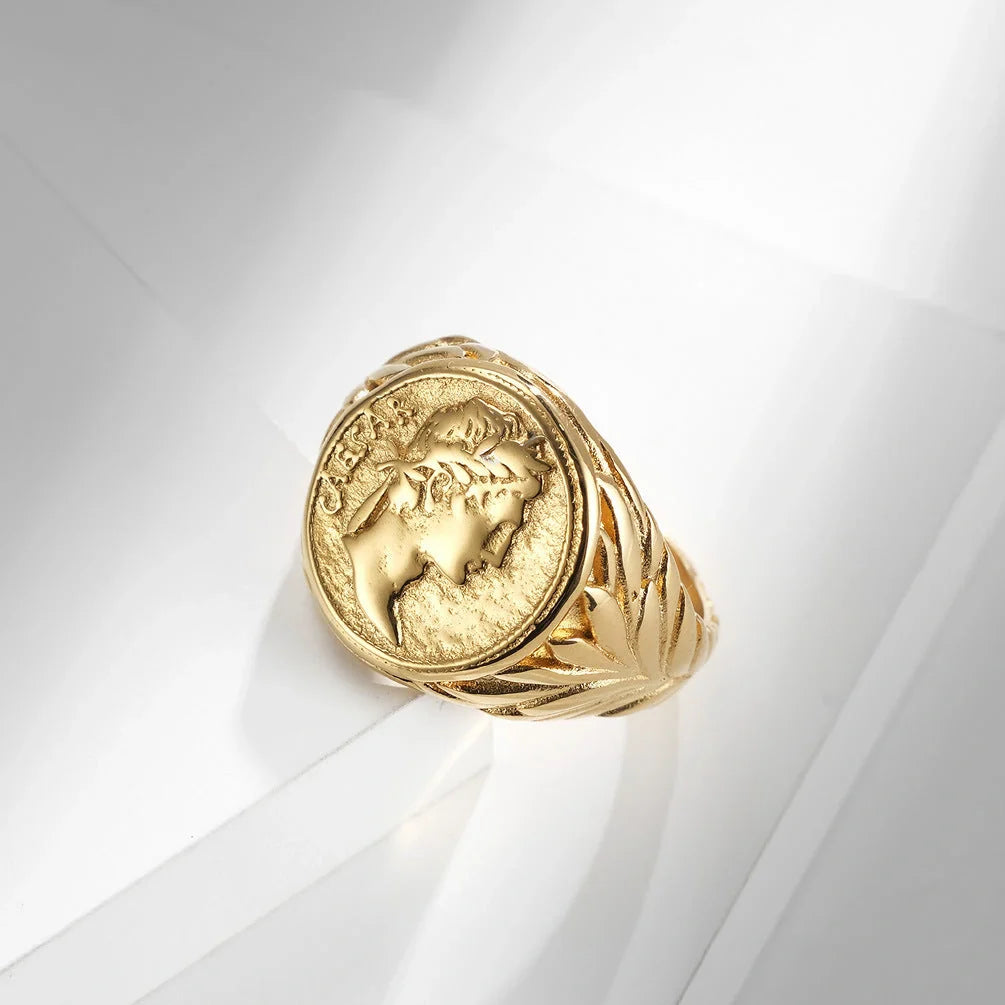 Dashing stainless steel ring with a sleek geometric design, available in steel and gold finishes and a range of sizes