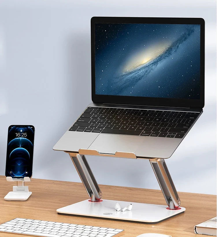 Elegant adjustable laptop cooling stand made of premium aluminium alloy with vented design for efficient heat dissipation