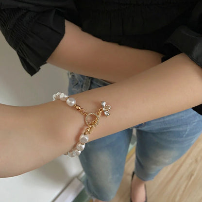 Classic Natural Stone Pearl Pendant Bracelet with insect motif for women
