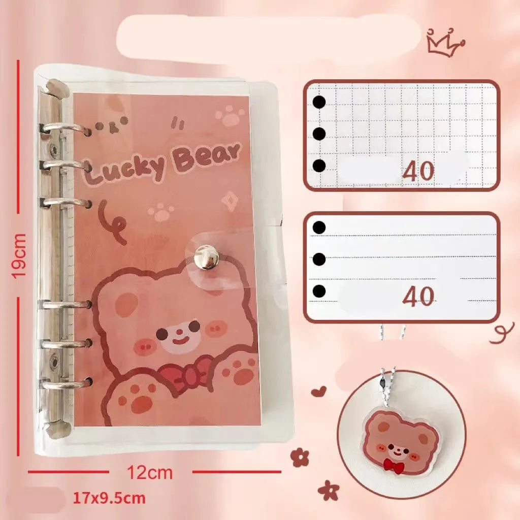 A6 student loose leaf ledger with decorative cover showing bear design and 6-hole binding