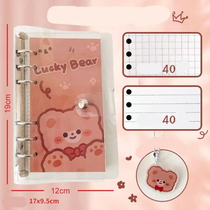 A6 student loose leaf ledger with decorative cover showing bear design and 6-hole binding