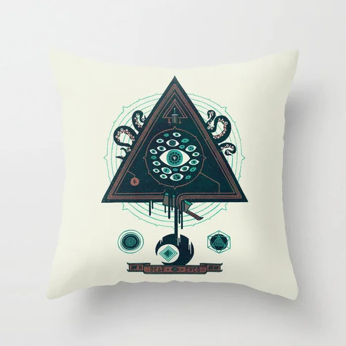 Halloween-themed cartoon print cushion cover on a sofa, 45x45 cm size.