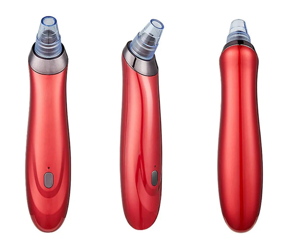 Electric blackhead remover device with five suction nozzle attachments, shown in black colour.
