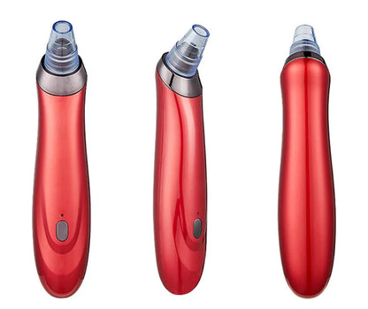 Electric blackhead remover device with five suction nozzle attachments, shown in black colour.