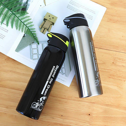 Stainless steel sport thermos water bottle with 500ml capacity and leakproof lid