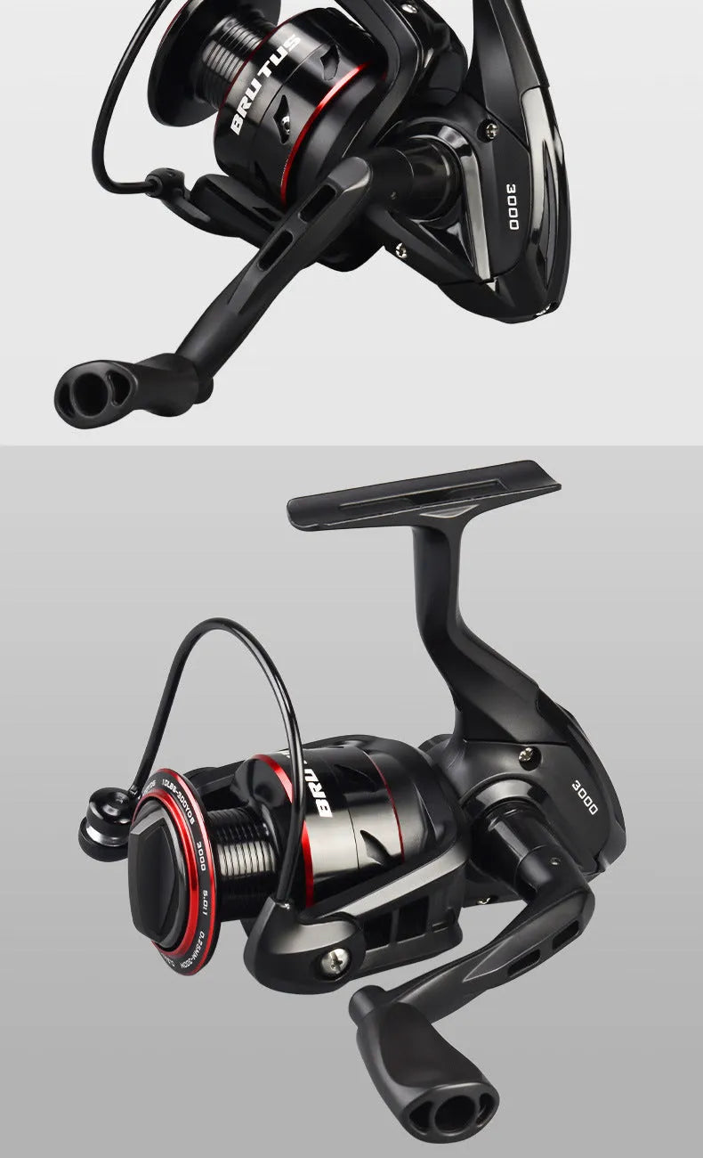 All-metal spinning fishing reel shown with series size options 2000, 3000, 4000, 5000.