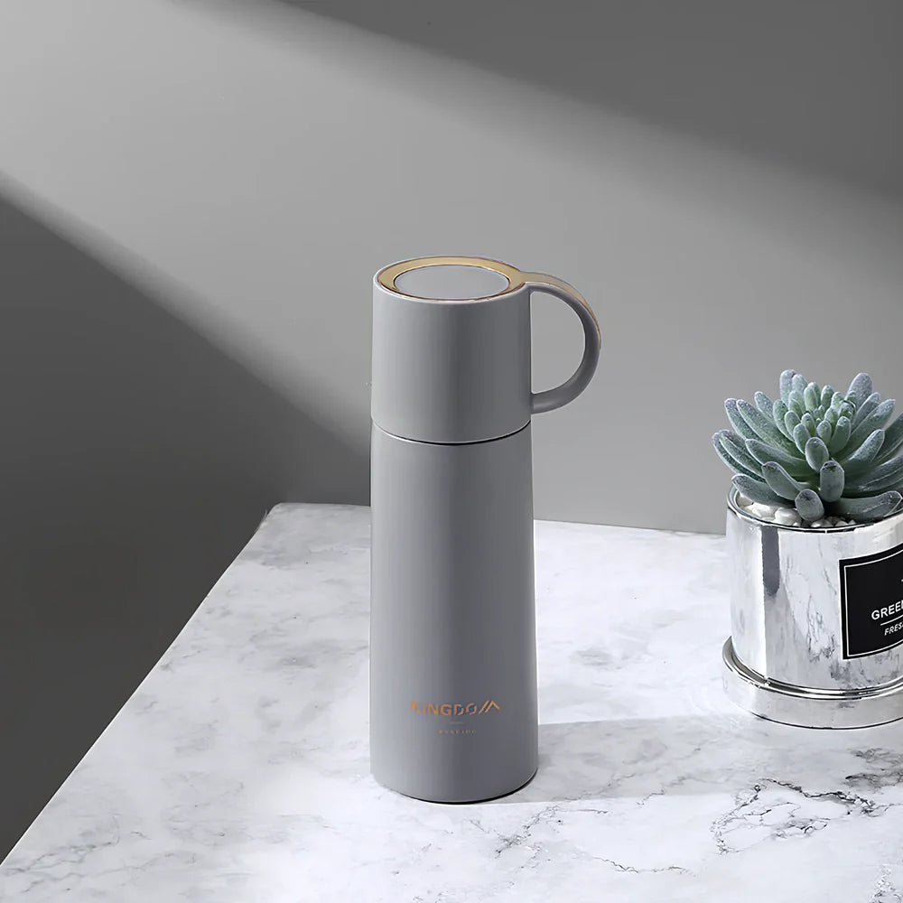 350ml stainless steel insulated vacuum flask in blue, with leakproof lid and round mouth for coffee or water
