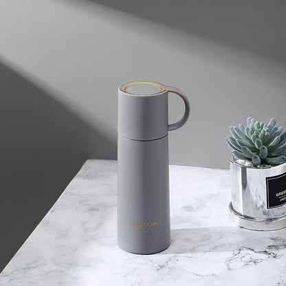 350ml stainless steel insulated vacuum flask in blue, with leakproof lid and round mouth for coffee or water