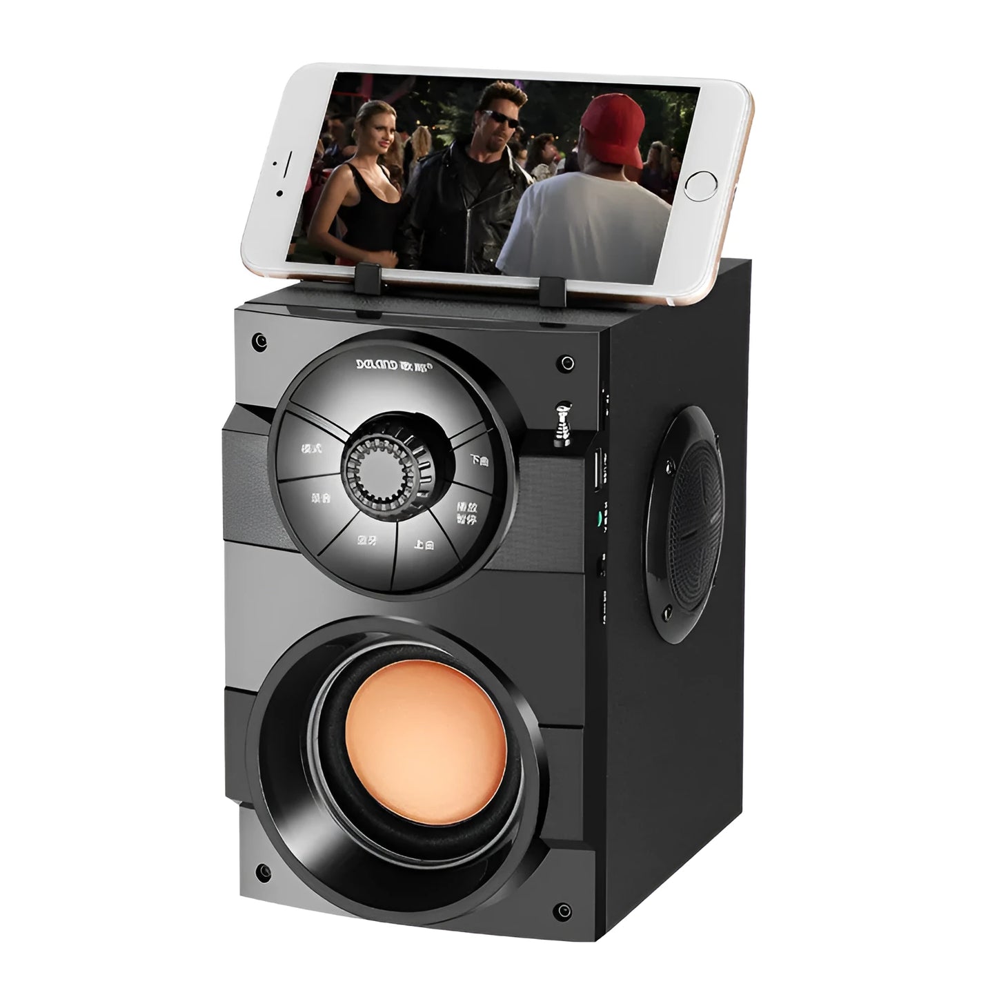Portable mini home audio system with subwoofer, black colour, 1.2m cable, USB power input