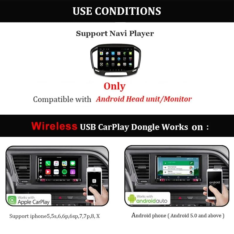 Black wireless CarPlay USB dongle for Android car stereo iPhone connectivity