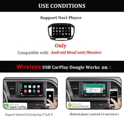 Black wireless CarPlay USB dongle for Android car stereo iPhone connectivity