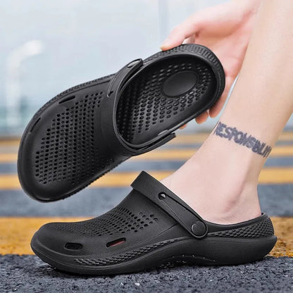 Men's EVA beach shoes with soft bottom and big toe design, shown in light grey, available in sizes 36-46