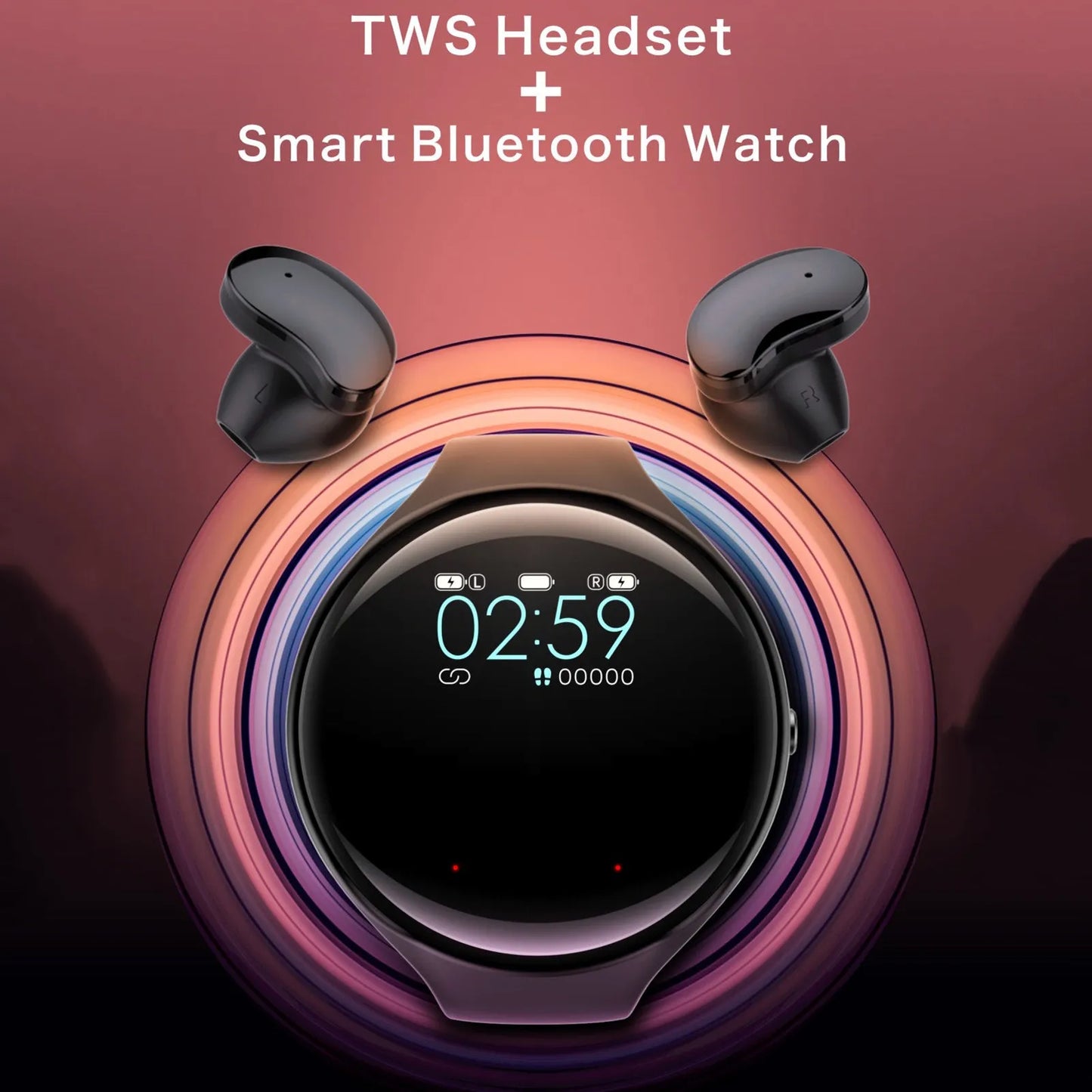 Black smart watch with detachable Bluetooth earphones docked on the side
