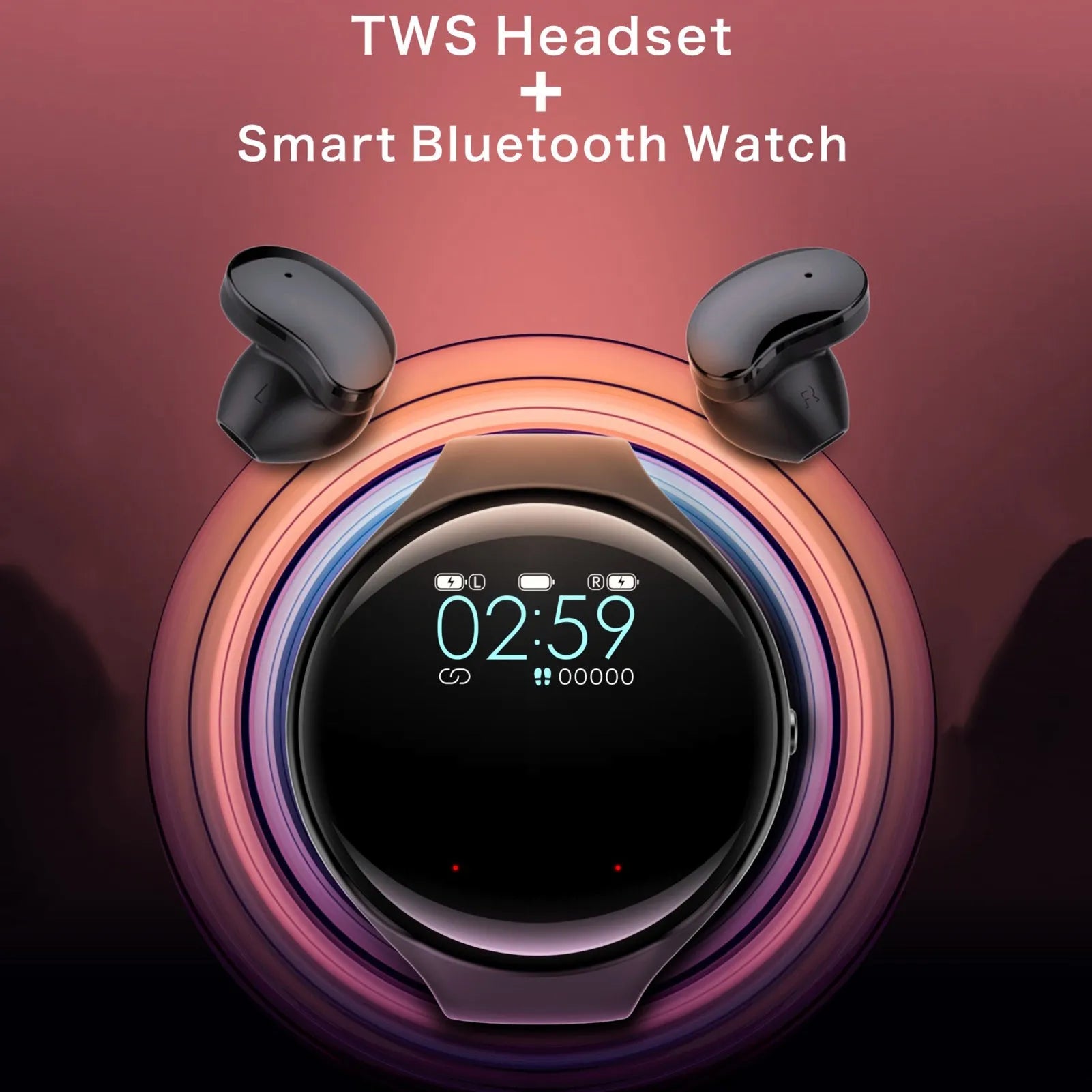 Black smart watch with detachable Bluetooth earphones docked on the side