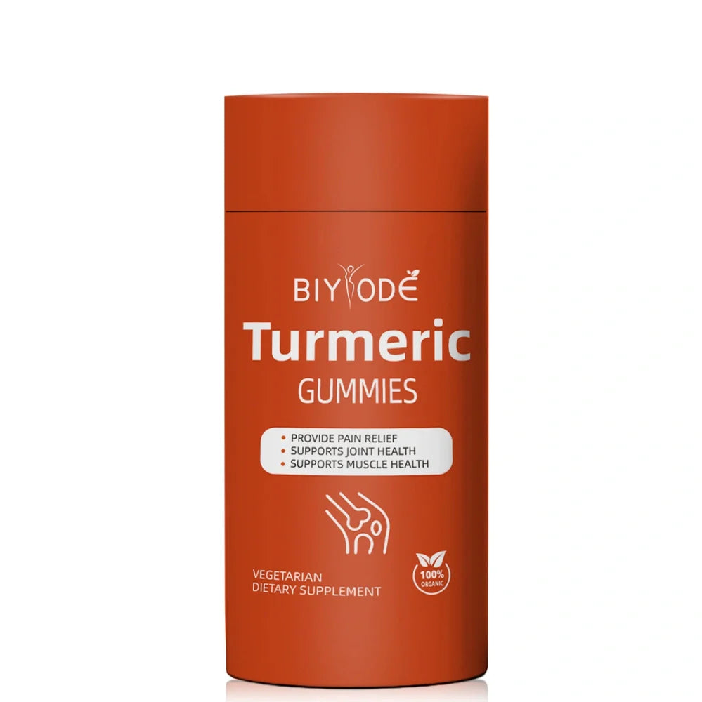 Bottle of 60 organic turmeric gummies with turmeric curcumin for immune support