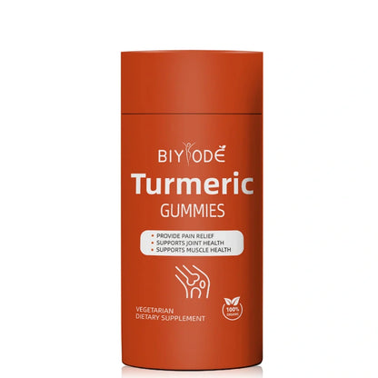Bottle of 60 organic turmeric gummies with turmeric curcumin for immune support