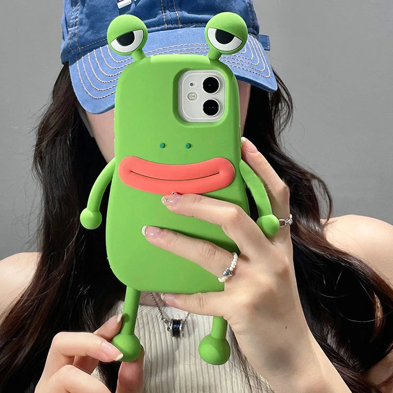 Cartoon Cute Shockproof Bumper Cover for iPhone with 3D frog design