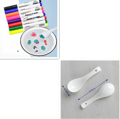 Children's floating water painting pens with oil-based colours and plastic spoon for creating temporary artwork