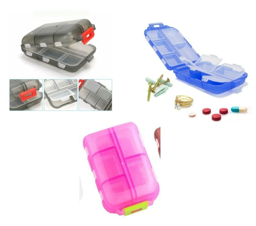 10-Grid Moisture-Proof Travel Pill Organizer in various colors