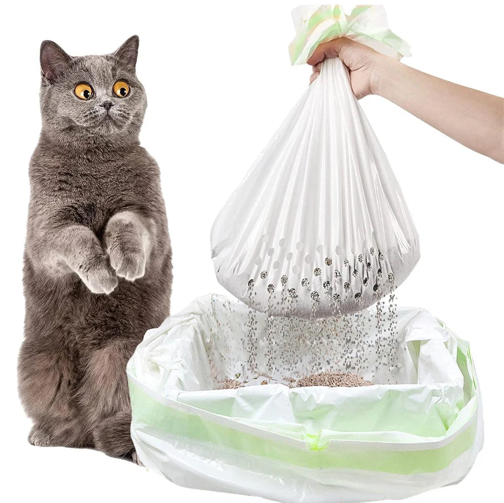 Pack of 7 thick plastic sifting cat litter liner bags, sizes 79x45.7cm S and 94x45.7cm L for trays