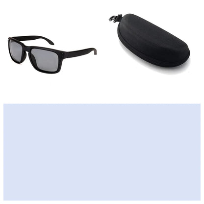 Men's sports sunglasses with polarised lenses in multiple colour options including blue, green, and grey plastic frames