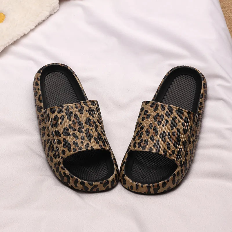 Women's leopard print slippers outdoor wear summer Korean style fashion slippers indoor home sandals with thick EVA sole available in black leopard print pink leopard print white zebra and khaki leopard print colour options