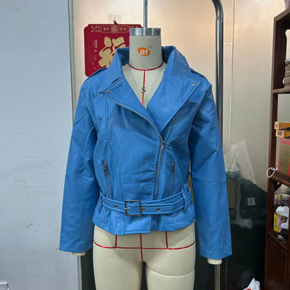 Punk style jacket with Peter Pan collar and drawstring waist in black, blue, or green colours