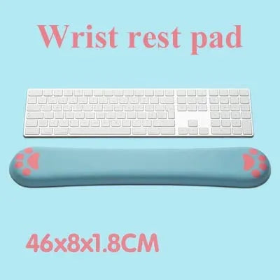 Memory foam keyboard wrist rest pad in six colours showing 46cm width and cloth surface