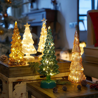 Borosilicate glass Christmas tree decoration with geometric shape and glitter accents
