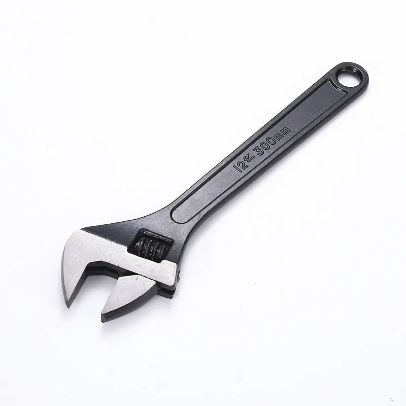 Black-finished high carbon steel adjustable wrench showing adjustable jaw mechanism.