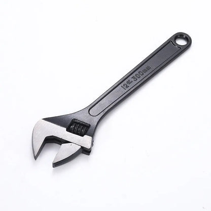 Black-finished high carbon steel adjustable wrench showing adjustable jaw mechanism.
