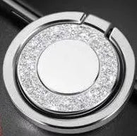 Bling glitter plating metal phone ring holder in silver colour, showing 360° rotation.