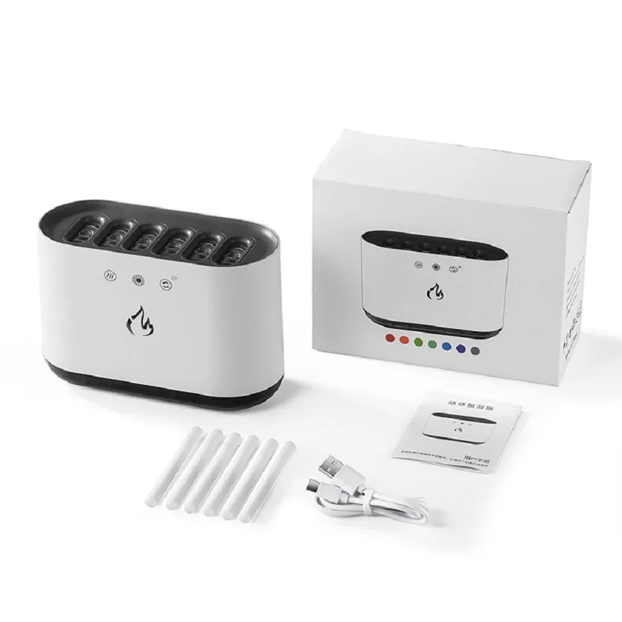 White Dynamic Pickup humidifier with atmosphere light and aromatherapy tray on a tabletop.