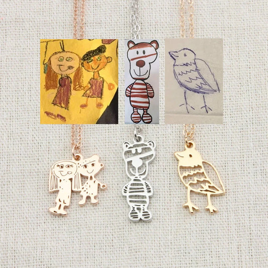 Custom children's artwork necklace with stainless steel chain and titanium steel pendant