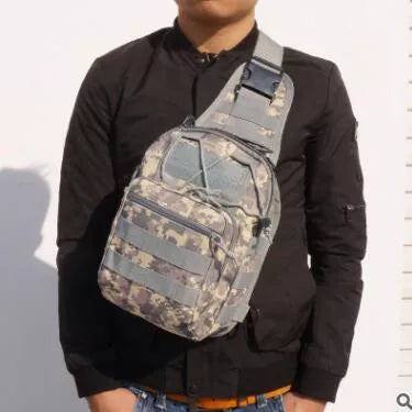 Compact camouflage canvas chest bag for outdoor sports, waterproof and lightweight