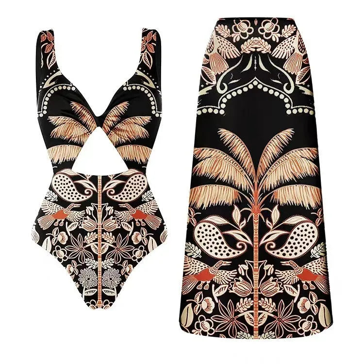 Women's black and yellow one-piece swimsuit made from polyester for beachwear