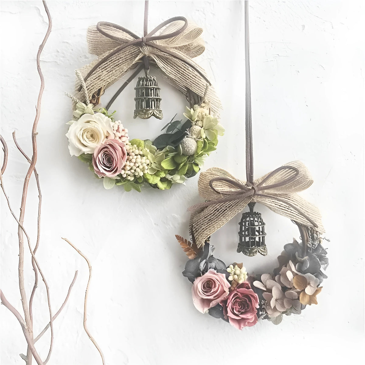 10cm wooden DIY preserved flower vine ring kit with glue and tools for salon or car hanging decoration
