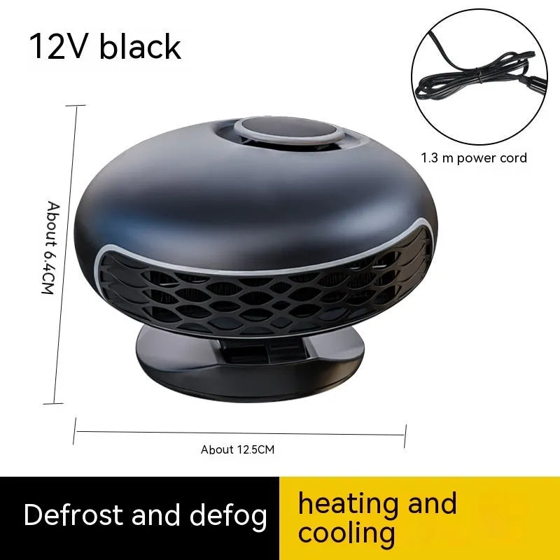 Black car defrost heater with ABS housing and long cable for 12V or 24V vehicle systems