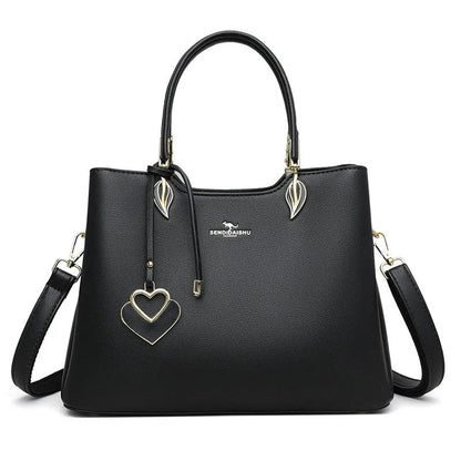 Black women's multi-layer PU leather shoulder messenger bag with sewing thread detail.