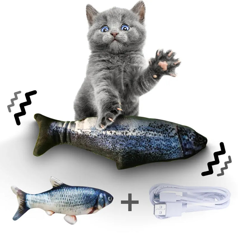 Electric jumping fish toy for cats, USB charging simulation electronic pet toy without catnip, 30cm colourful plastic fish cat toy to entertain and exercise cats when left alone