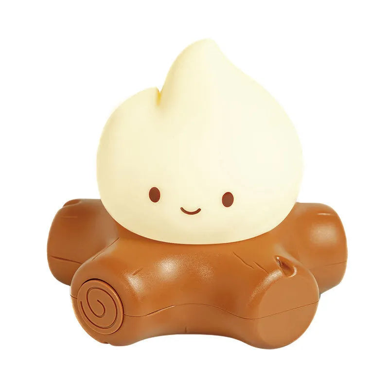 Small cartoon style night lamp with silicone fire pile design and ABS shade